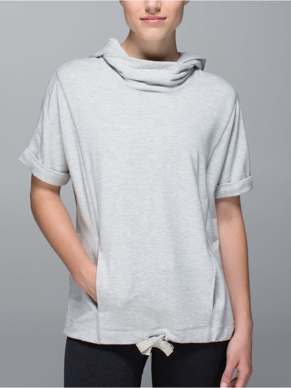 Lululemon Serenity Hoodie top short sleeve tee sweatshirt Heathered Light Grey